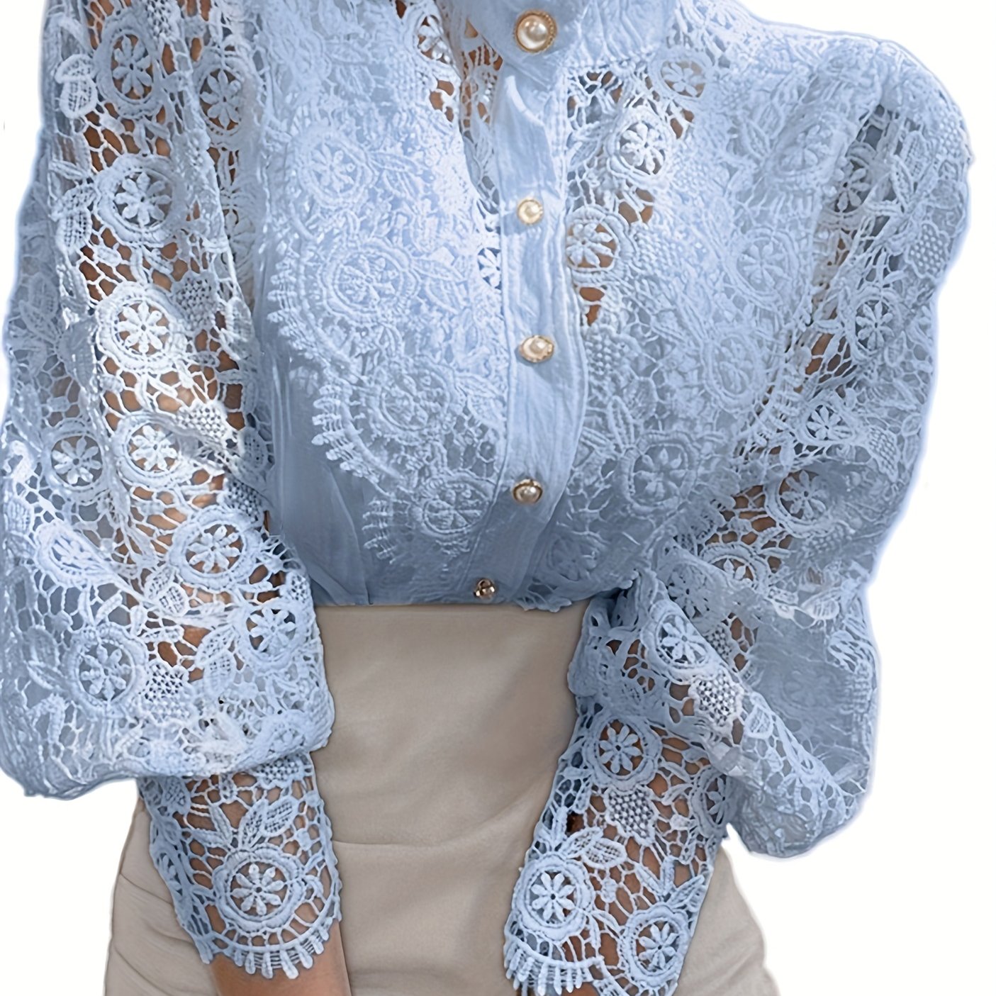 Women's Blouse Lace Puff Sleeve Lantern Sleeve Solid Pleated