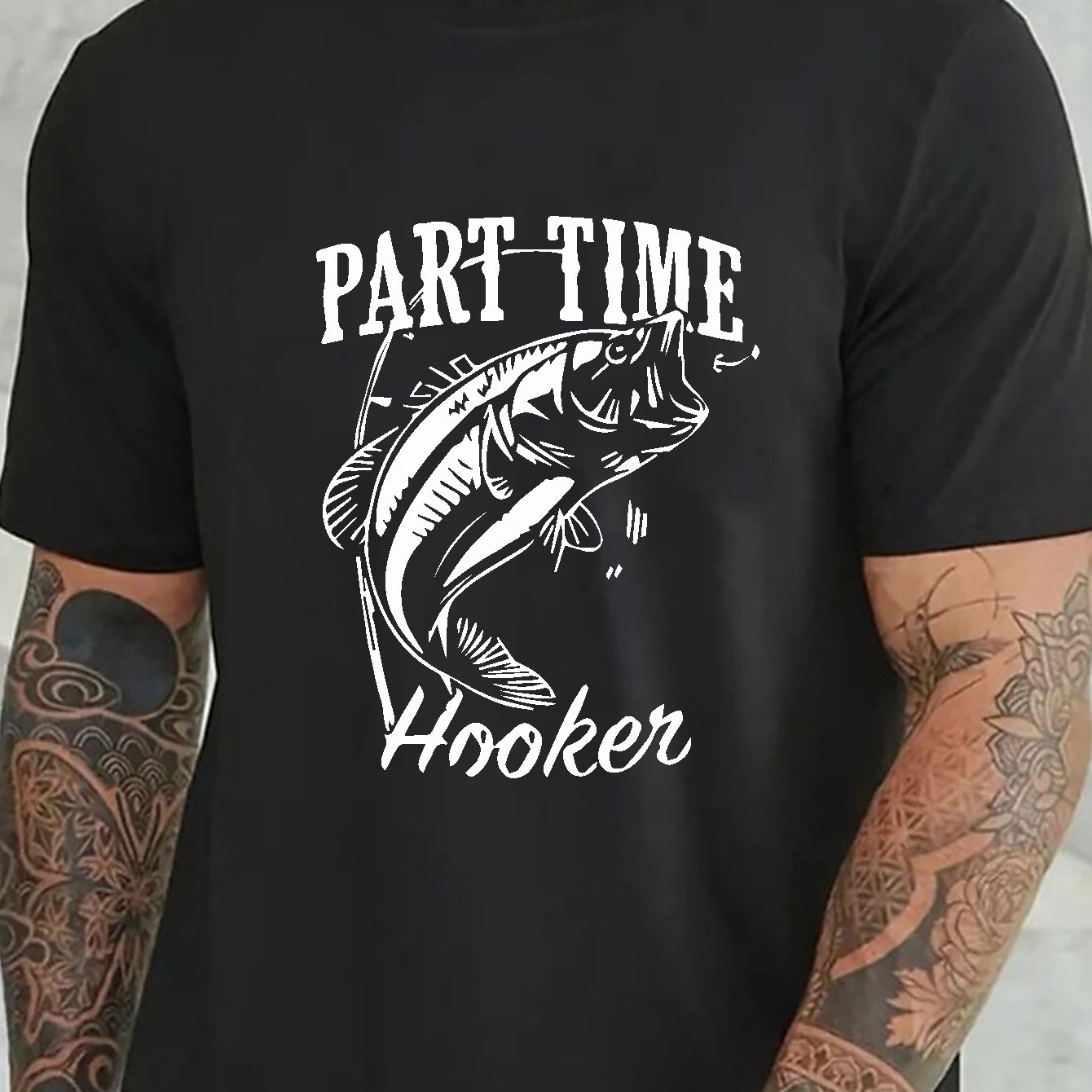 Men's PART TIME HOOKER & Fish Graphic Print T-shirt For Sports, Summer  Trendy Short-sleeve Tees For Big & Tall Males, Plus Size