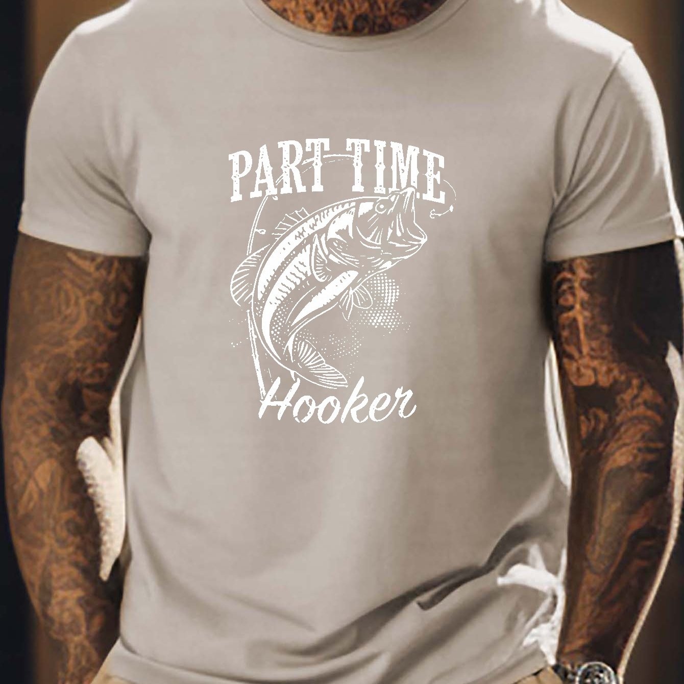 PART TIME HOOKER & Fish Print T-shirt For Men: Summer Trendy Short-sleeve  Tees For Big & Tall Males, Plus Size