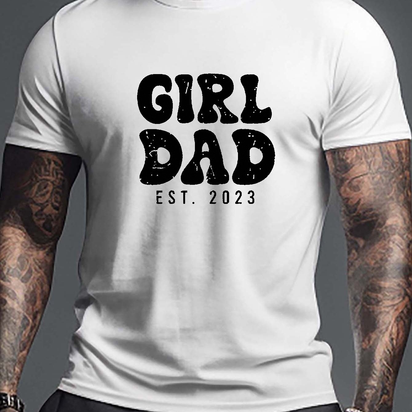 Girl Dad Print T-Shirt, Blouses for Men : Summer Trendy Short-Sleeve Tees for Big & Tall Males, Plus Size,Temu