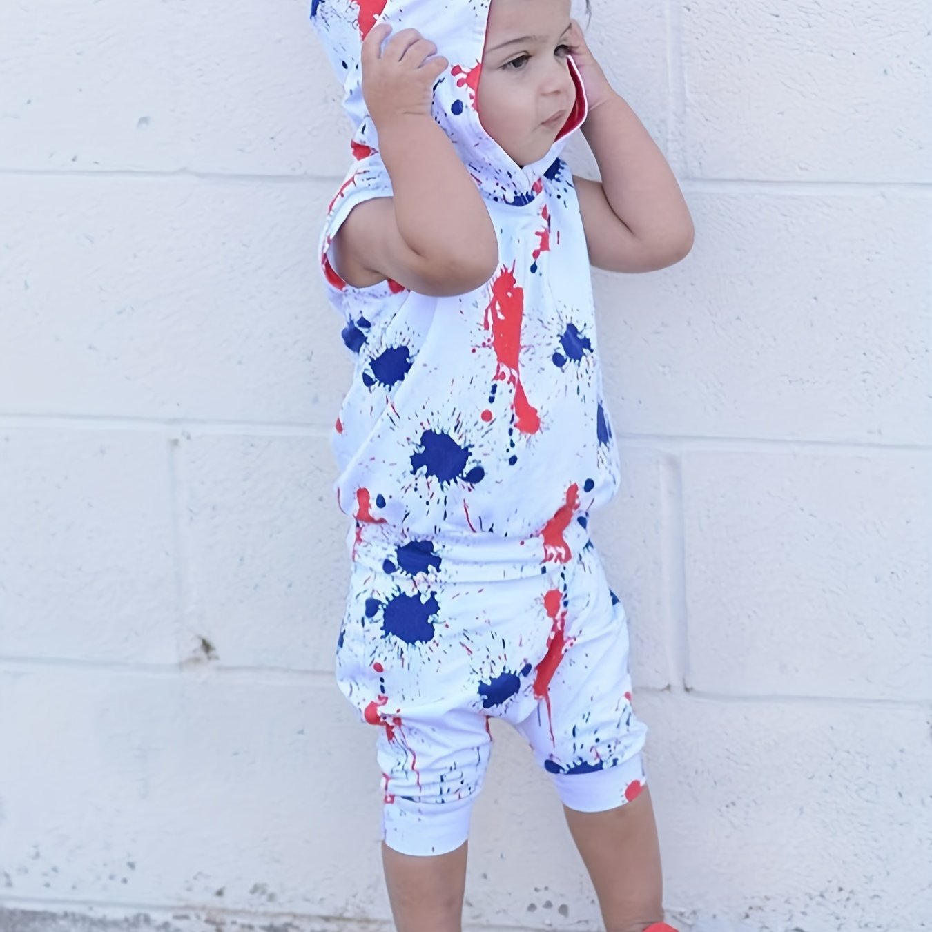 Image of New Fashionable Two-piece 's Clothing Set With A Hood, Featuring A Tie-dye Sleeveless Hoodie And Matching Bottoms, European And , For Outdoor