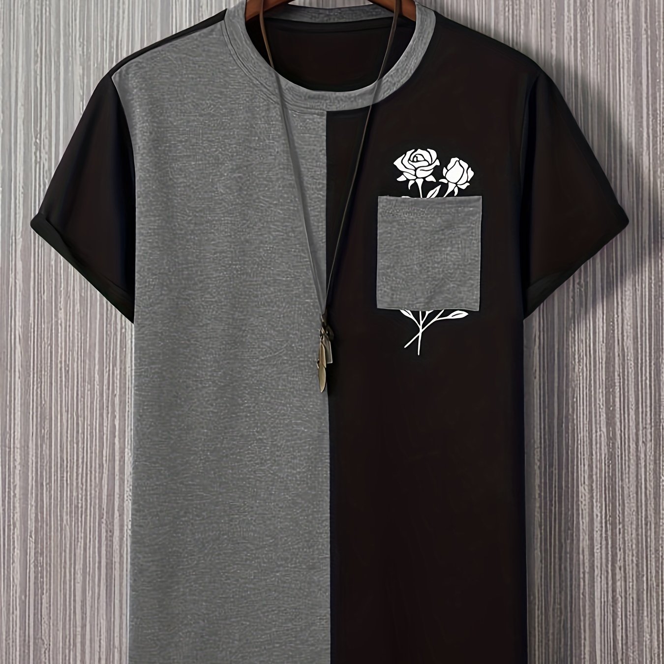 TEMU Roses Color Block Print Tee Shirt, Tee For Men, Casual Short Sleeve T-shirt For Summer Spring Fall, Tops As Gifts