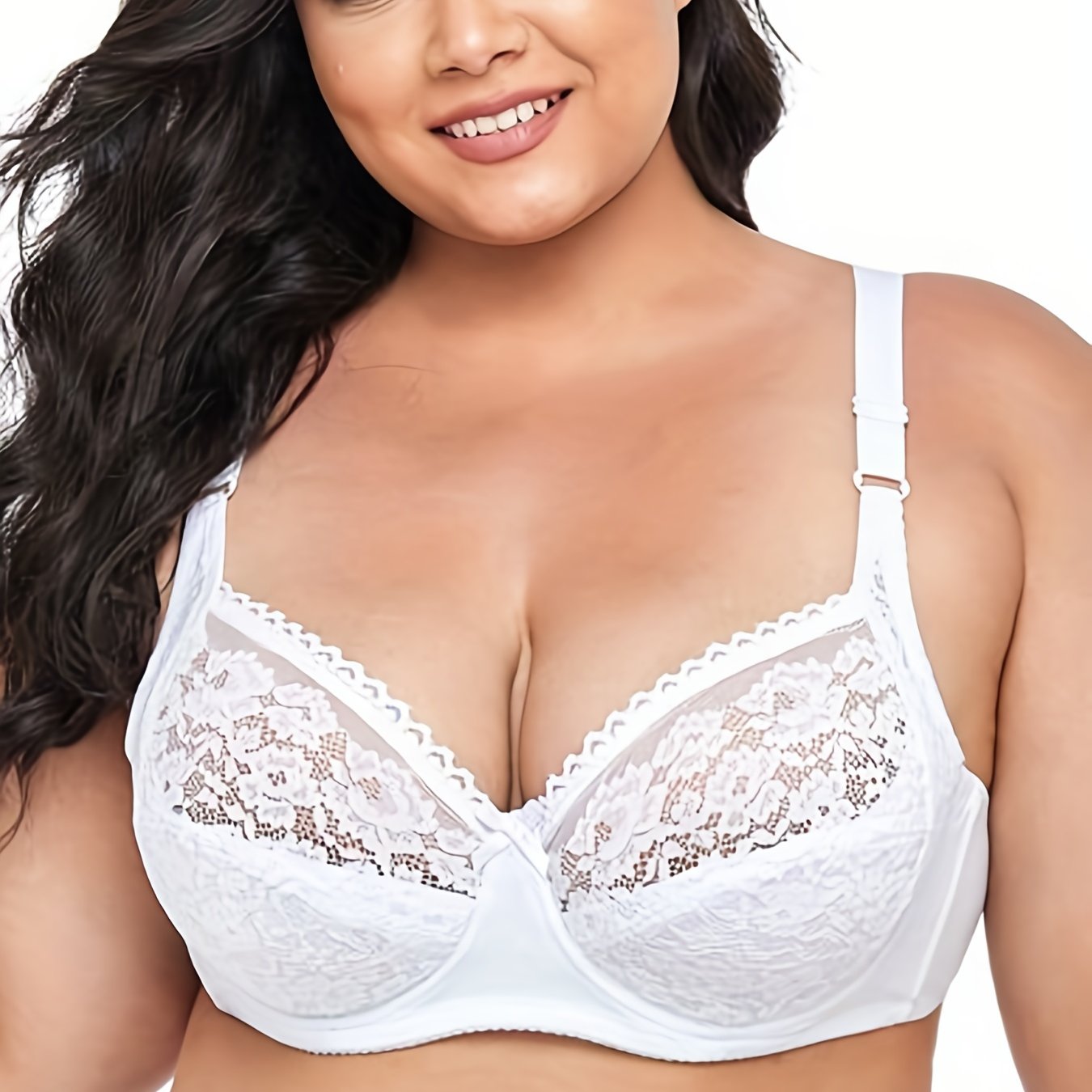 Plus Size Contrast Lace Semi Sheer Bra Women's Plus Slight - Temu