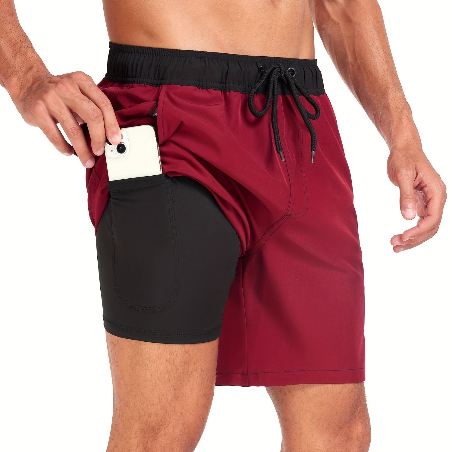 mens two   board shorts with pockets athletic quick dry slightly stretch drawstring workout shorts with assorted colors  