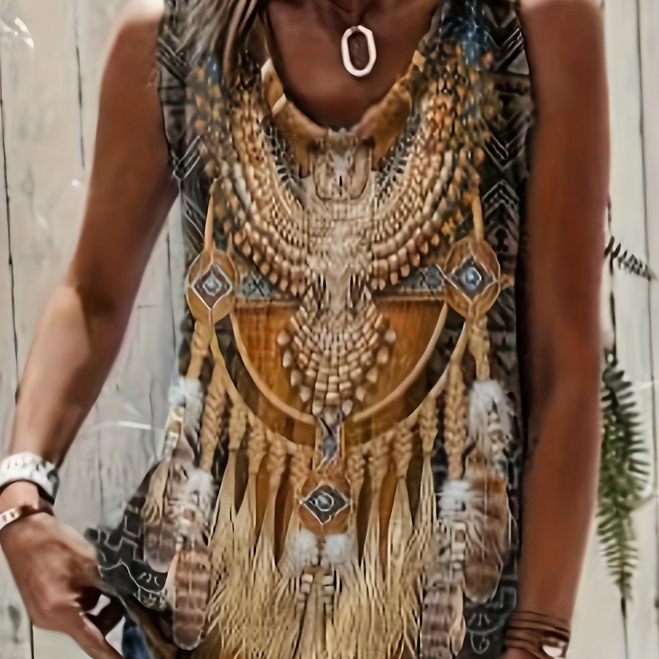 Plus Size - Plus Size - Plus-size Women's Western Ethnic Style Printed Top, Sleeveless V-neck T-shirt With Print For Summer