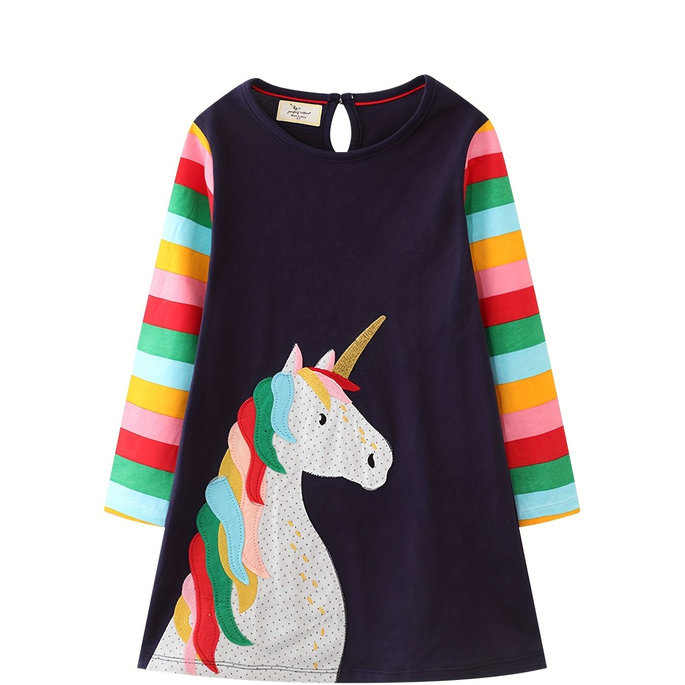 Ragazze Arcobaleno Unicorno Ricamo Patch Manica Lunga T-Shirt Vestito Per  Vacanza Outfit Casual - Temu Switzerland