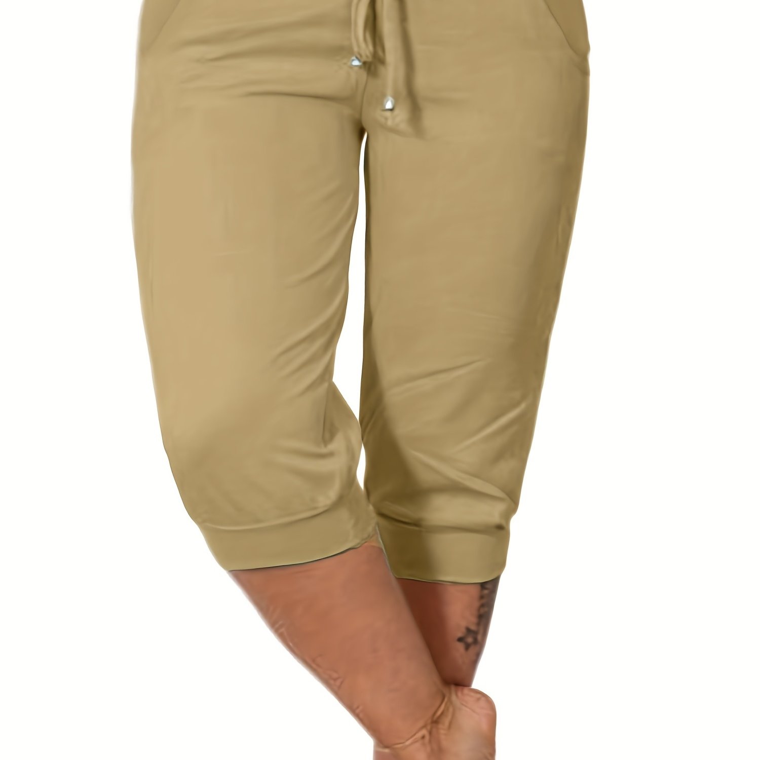 Pantalones Capri Elegantes De Talla * Pantalones Capri Con Bolsillos  Elásticos Altos Con Cordón Elástico Para Mujer