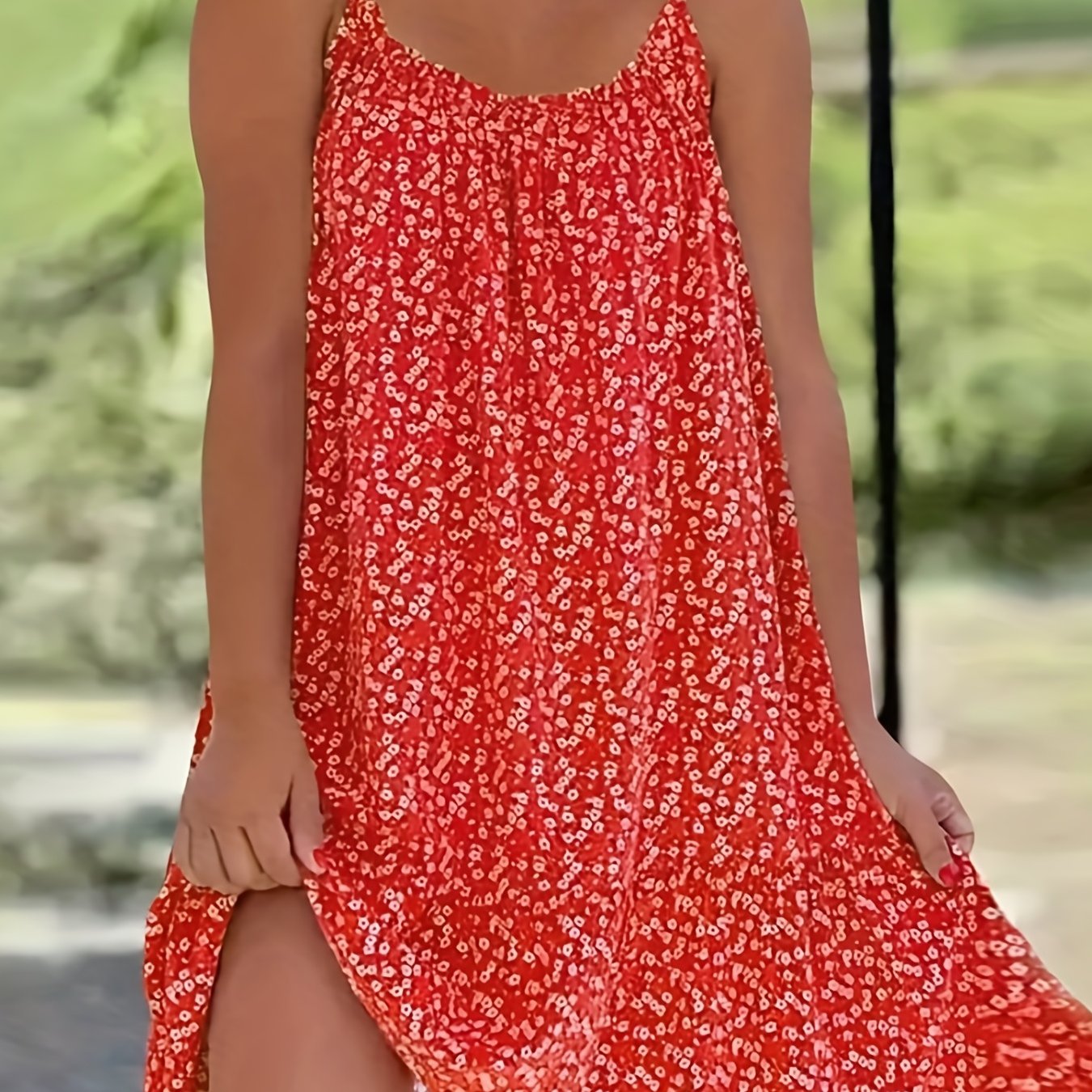 Ditsy Floral Print Dress, Casual Spaghetti Strap Sleeveless Dress, Women's Clothing