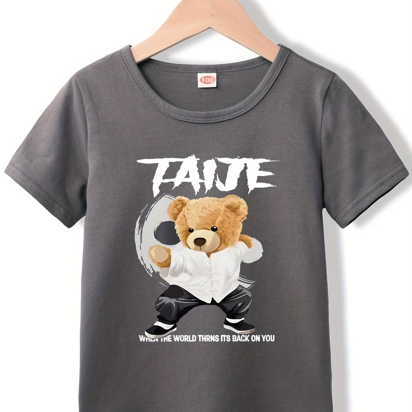 Tai Chi Bear Print Boys Creative T-shirt, Casual Lightweight Comfy Short  Sleeve Tee Tops, Kids Clothings For Summer - Temu New Zealand