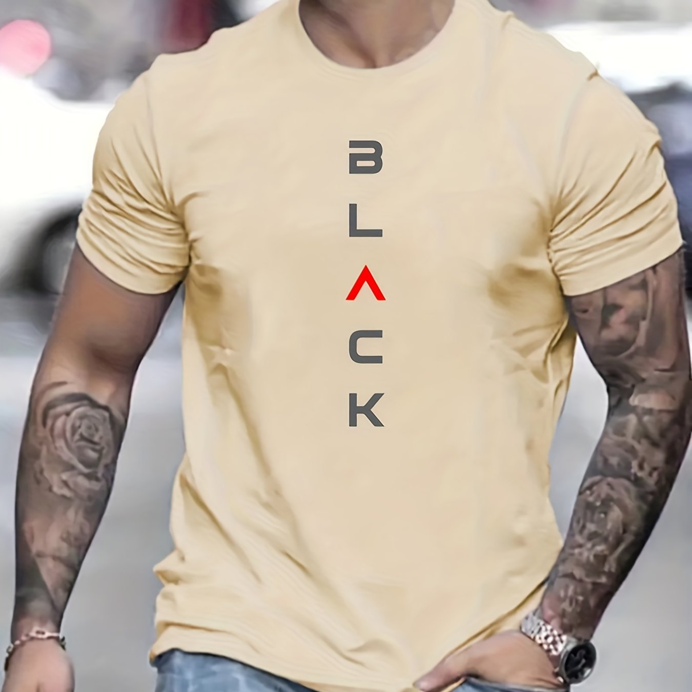 TEMU 'black' Print Tee Shirt, Tee For Men, Casual Short Sleeve T-shirt For Fall, Tops As Gifts