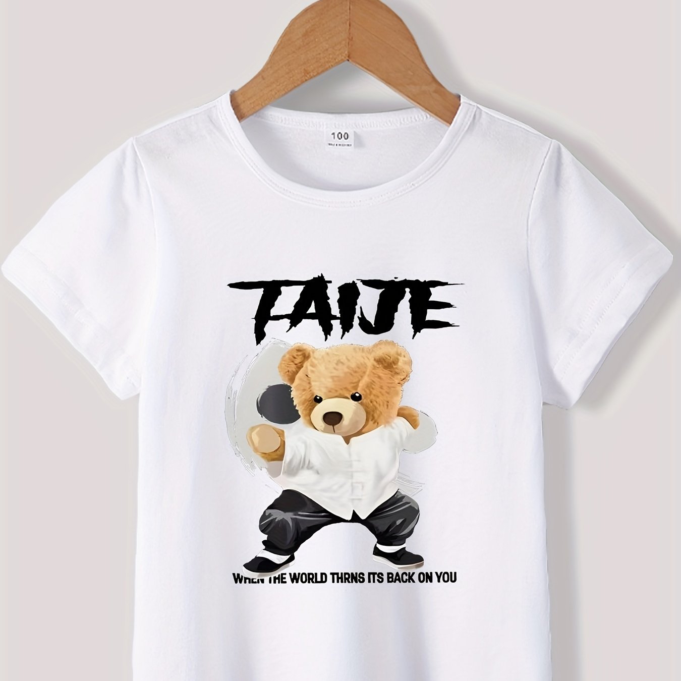 Tai Chi Bear Print Boys Creative T-shirt, Casual Lightweight Comfy Short  Sleeve Tee Tops, Kids Clothings For Summer - Temu New Zealand