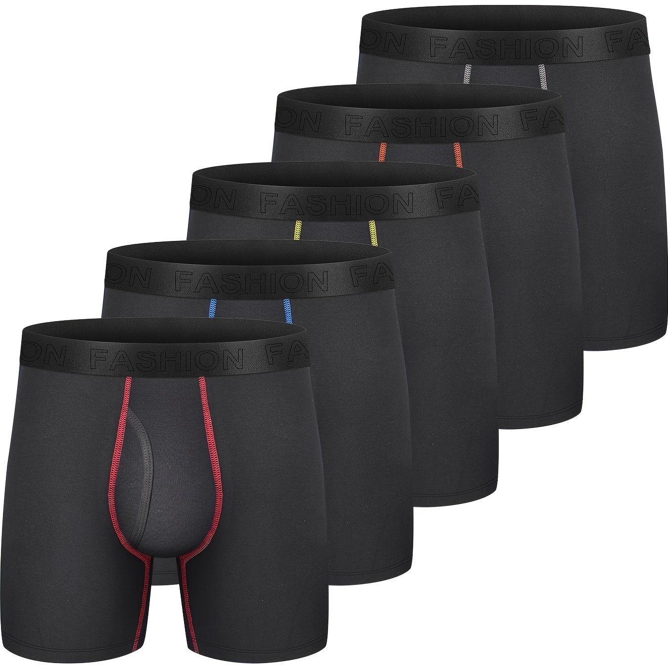 Set Of 's Boxer Briefs With A 6-inch Inseam, Designed To Prevent Riding Up, Featuring A Regular Stretch Elastic Waistband