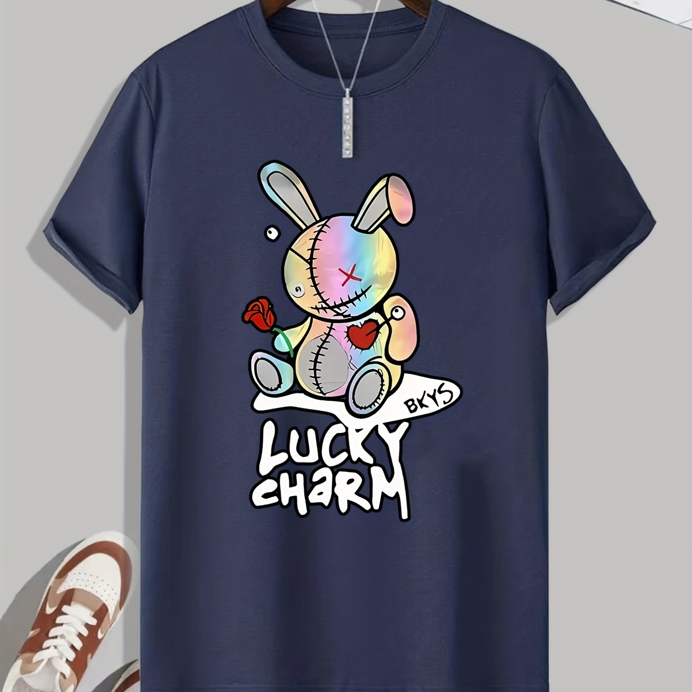 Men's Lucky Charm Bunny Doll Print Round Neck Short Sleeve T - Temu