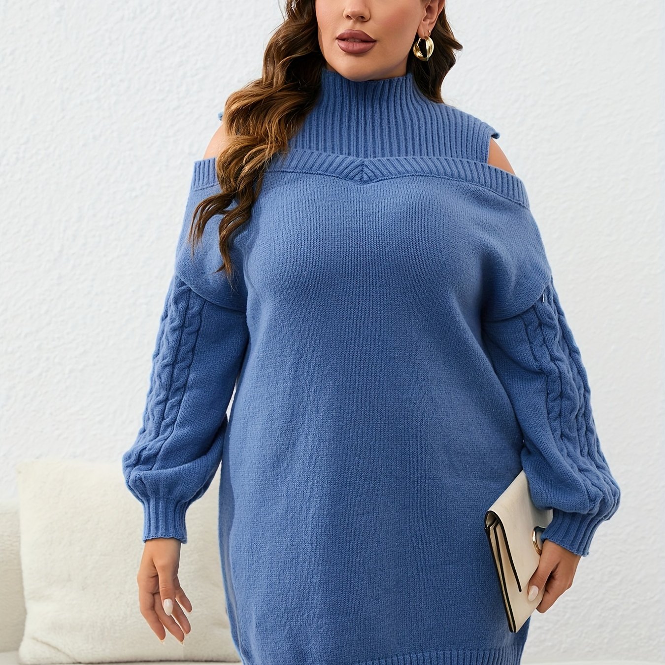 plus size casual sweater dress women s plus ribbed lantern Temu United Kingdom