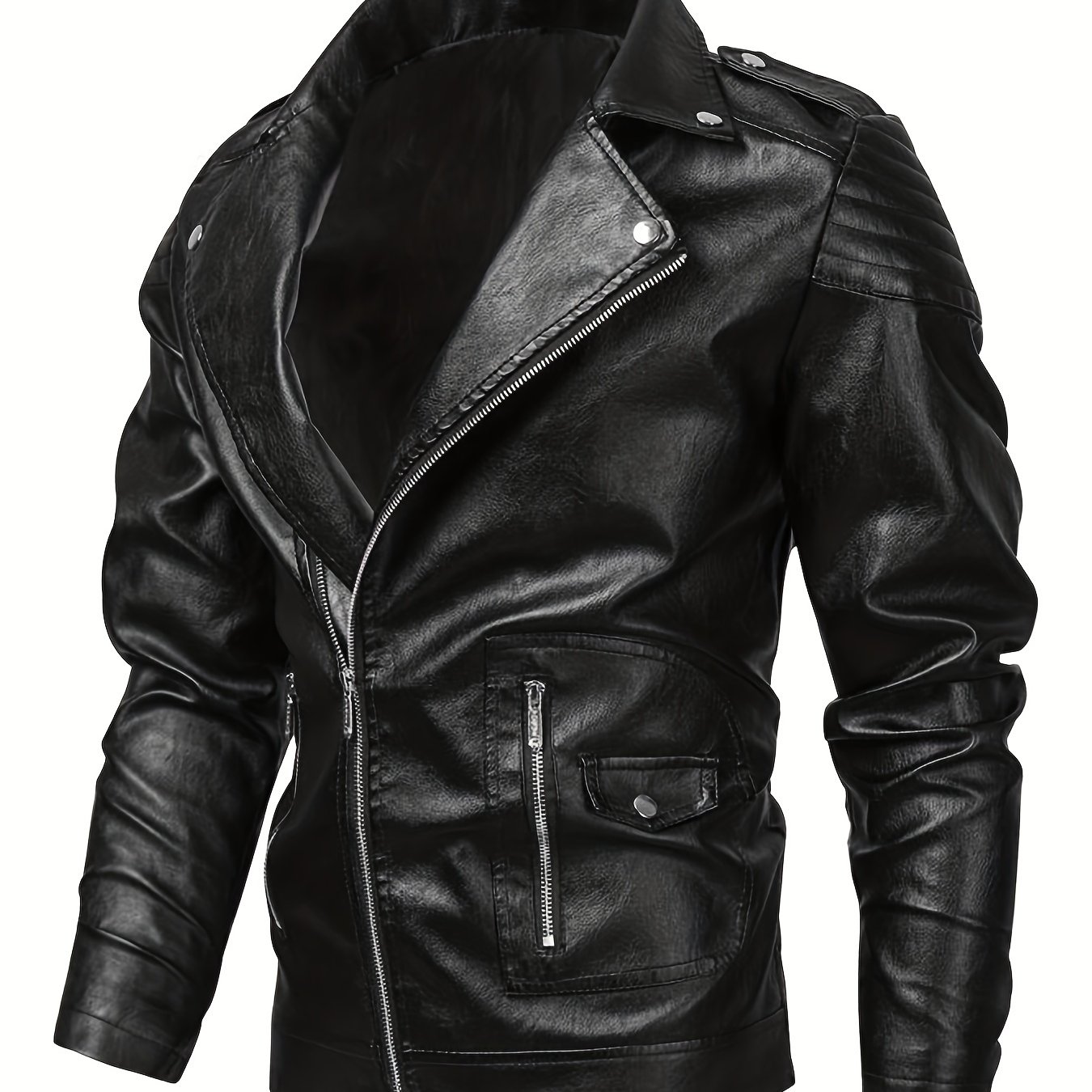 Stylish Pu Leather Men's Lapel Collar Zipper Leather Jacket For Autumn ...