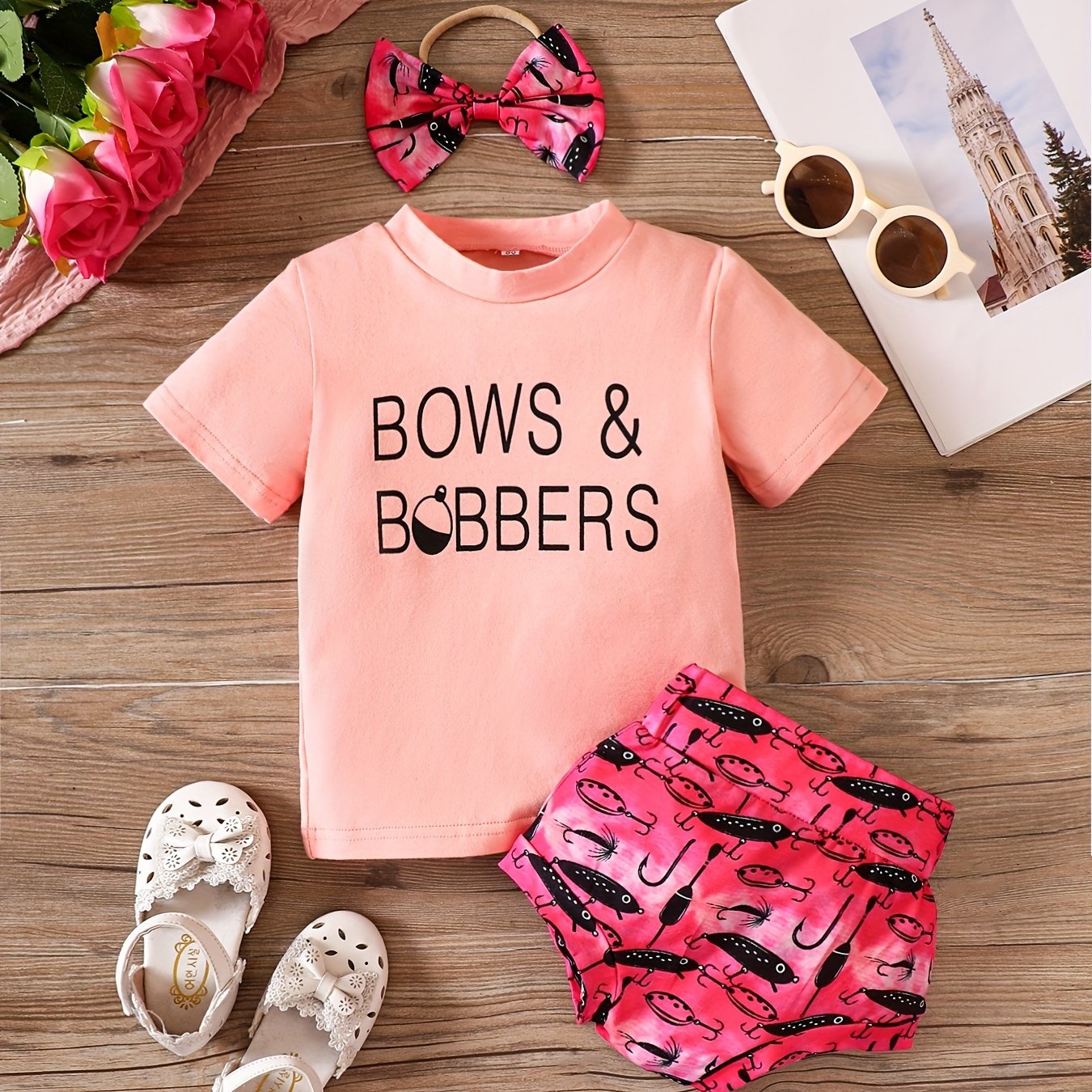Toddler Baby Girls bows Bobbers Print T shirt Fishing Lure - Temu Mexico