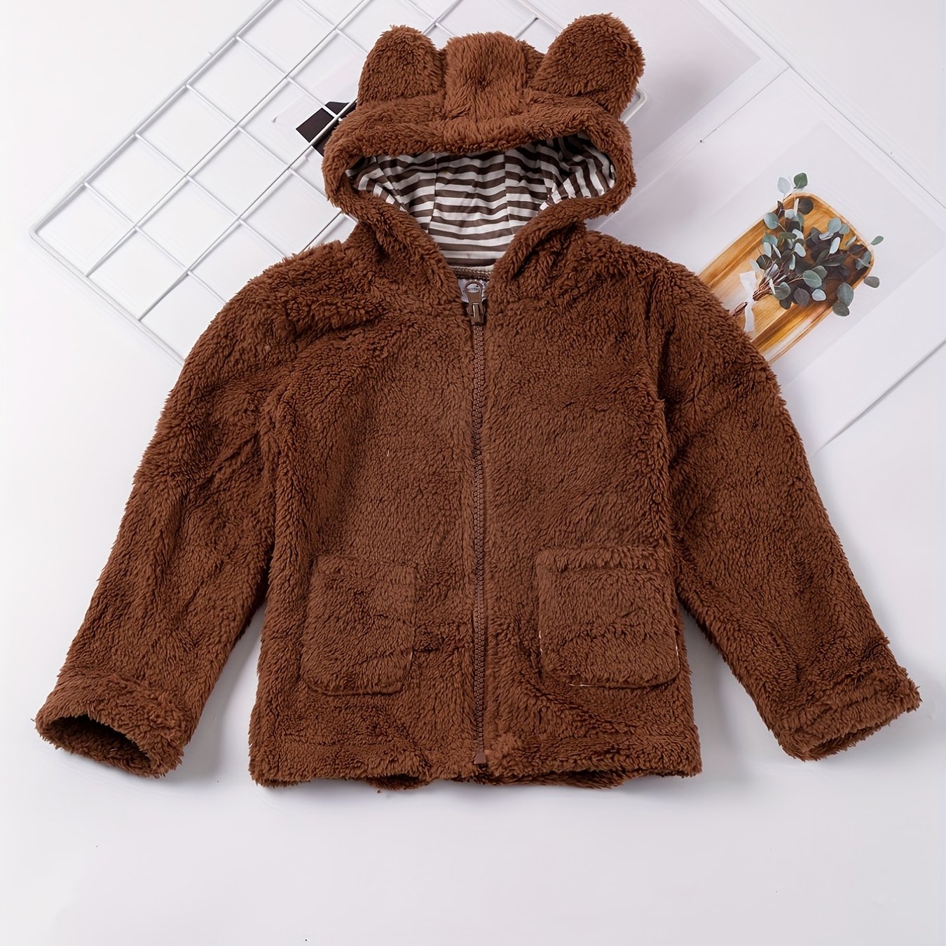 Girls Kitty Print Plush Fleece Liner Winter Warm Hooded Jacket Coat For  Toddler Kids Outwear