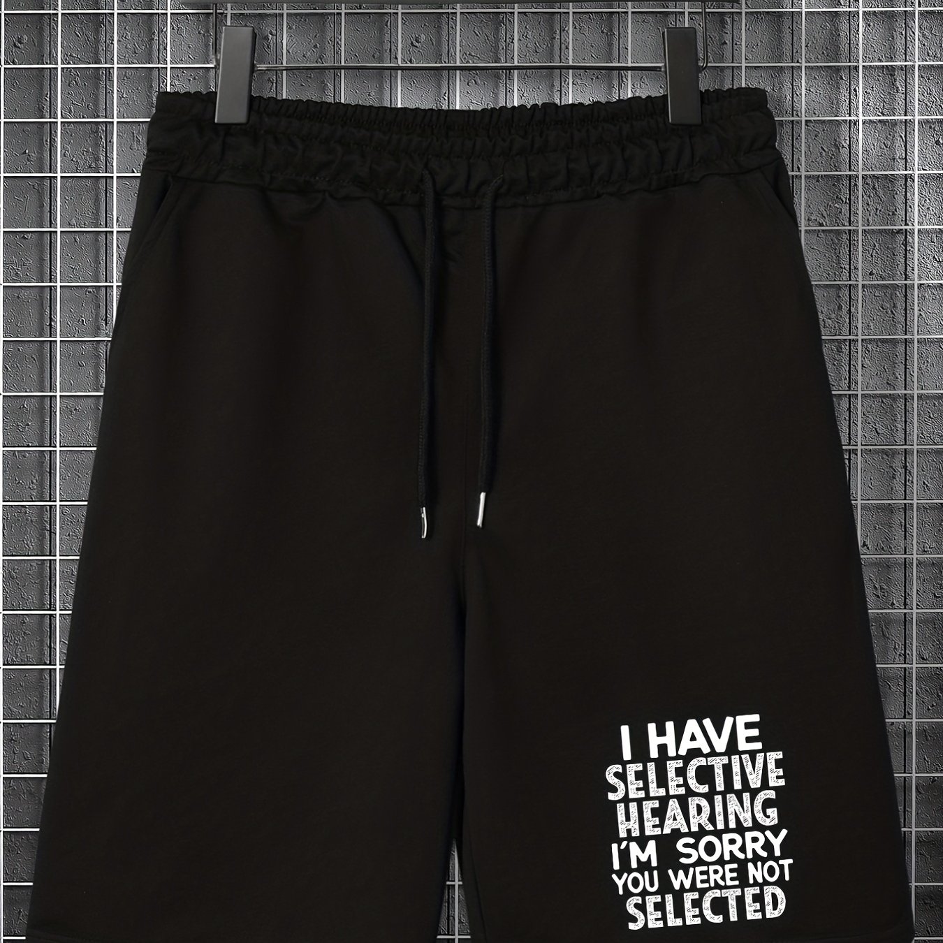 TEMU Plus Size Casual Shorts, Men's Plus Creative Letters Print Drawstring Loose Shorts