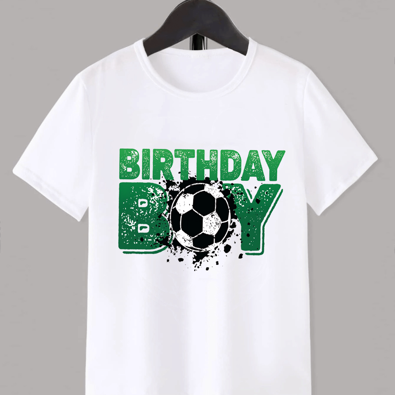 Image of Soccer Birthday Boy Print Boys Creative T-shirt, Casual Lightweight Comfy Short Sleeve Crew Neck Tee Tops, Kids Clothings For Summer