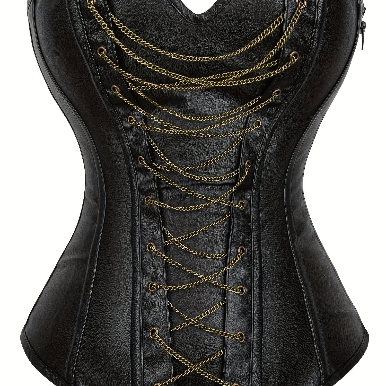 Image of Chain Decor Strapless Corset Bustier, Tummy Control Lace Up Zipper Body Shaper, Women's Lingerie & Shapewear