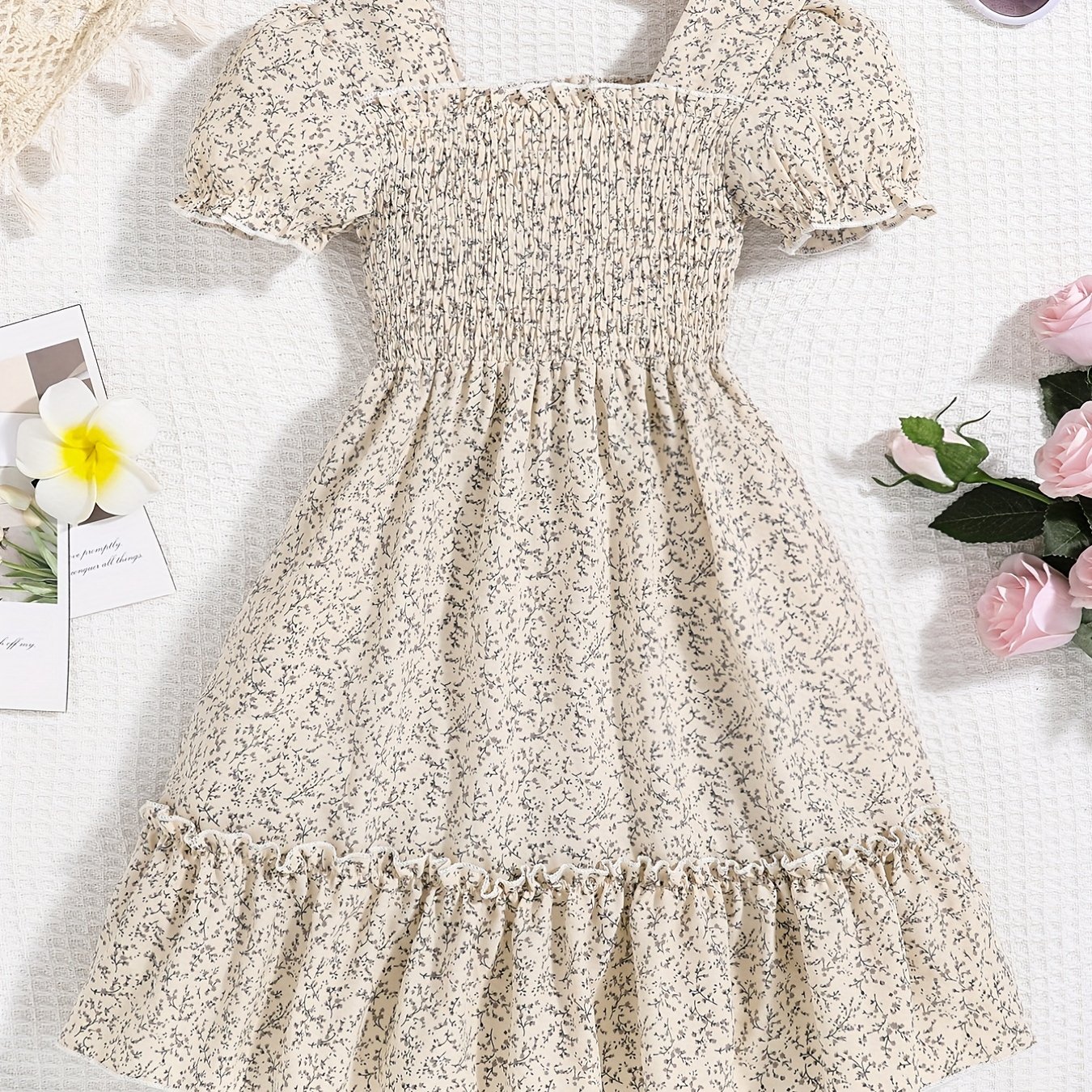 Image of Girls' Casual Floral Print Dress, Summer Dress