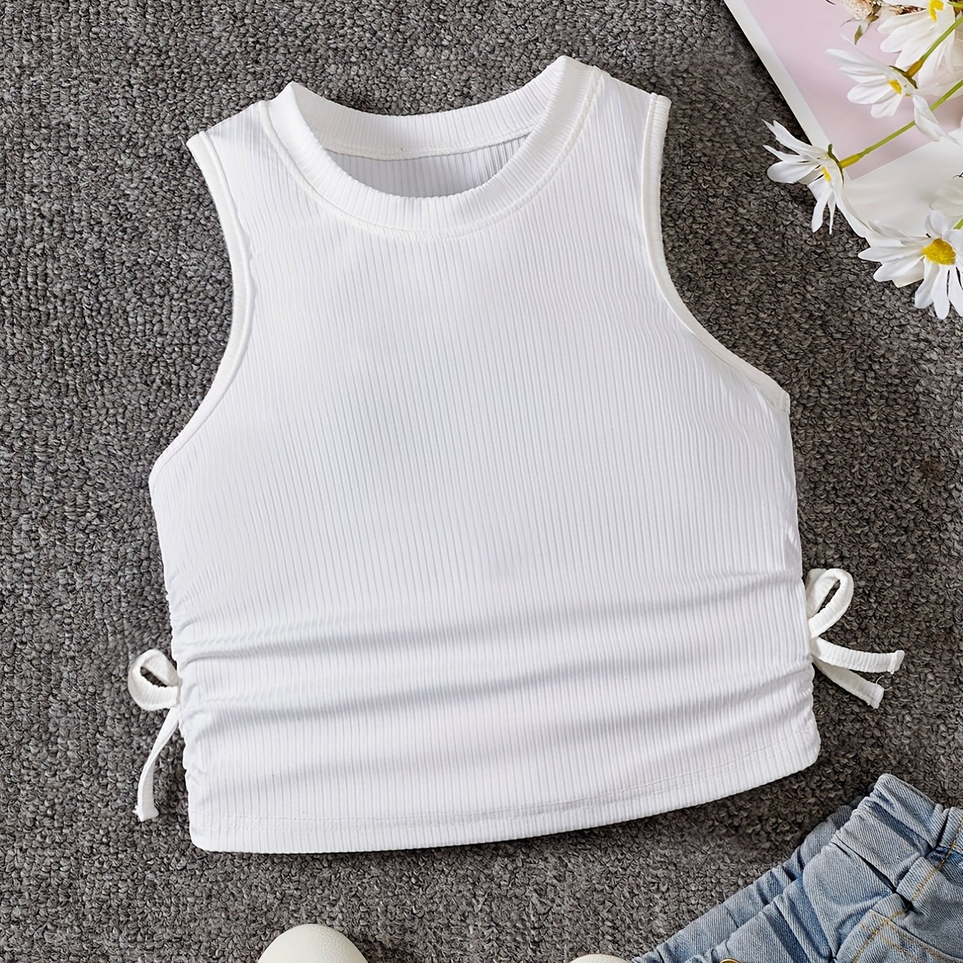 fvwitlyh Grey White Tank Top Women Summer Sleeveless Shirt Ribbed  Drawstring Side Ruched Plus Size Low Cut Tank Top Y2K Scoop Neck Crop Tops  Medium 
