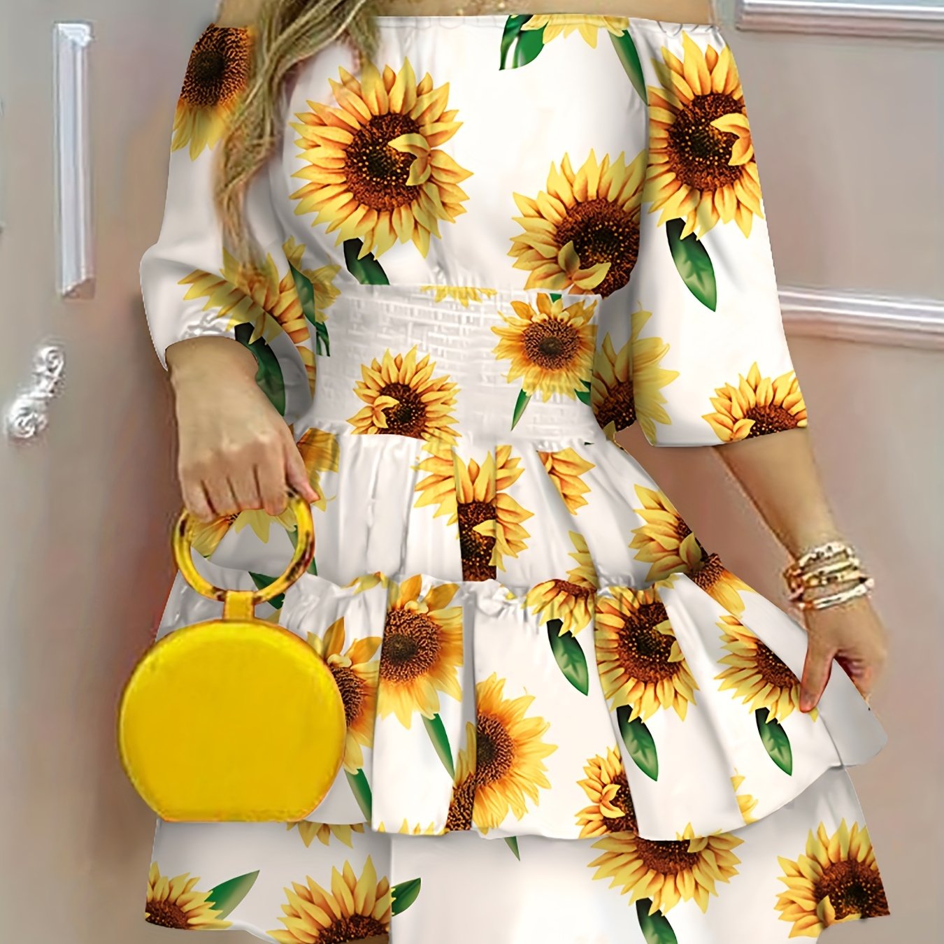 Off the 2024 shoulder sunflower dress