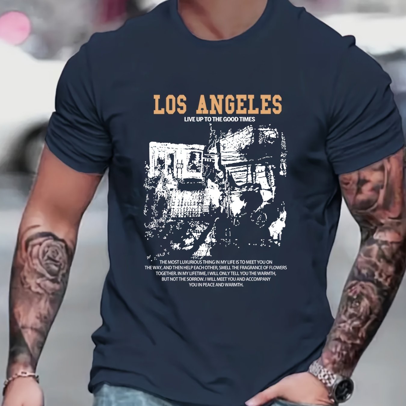 Retro Style Los Angeles Letter Pattern Print Men's Comfy T Shirt ...