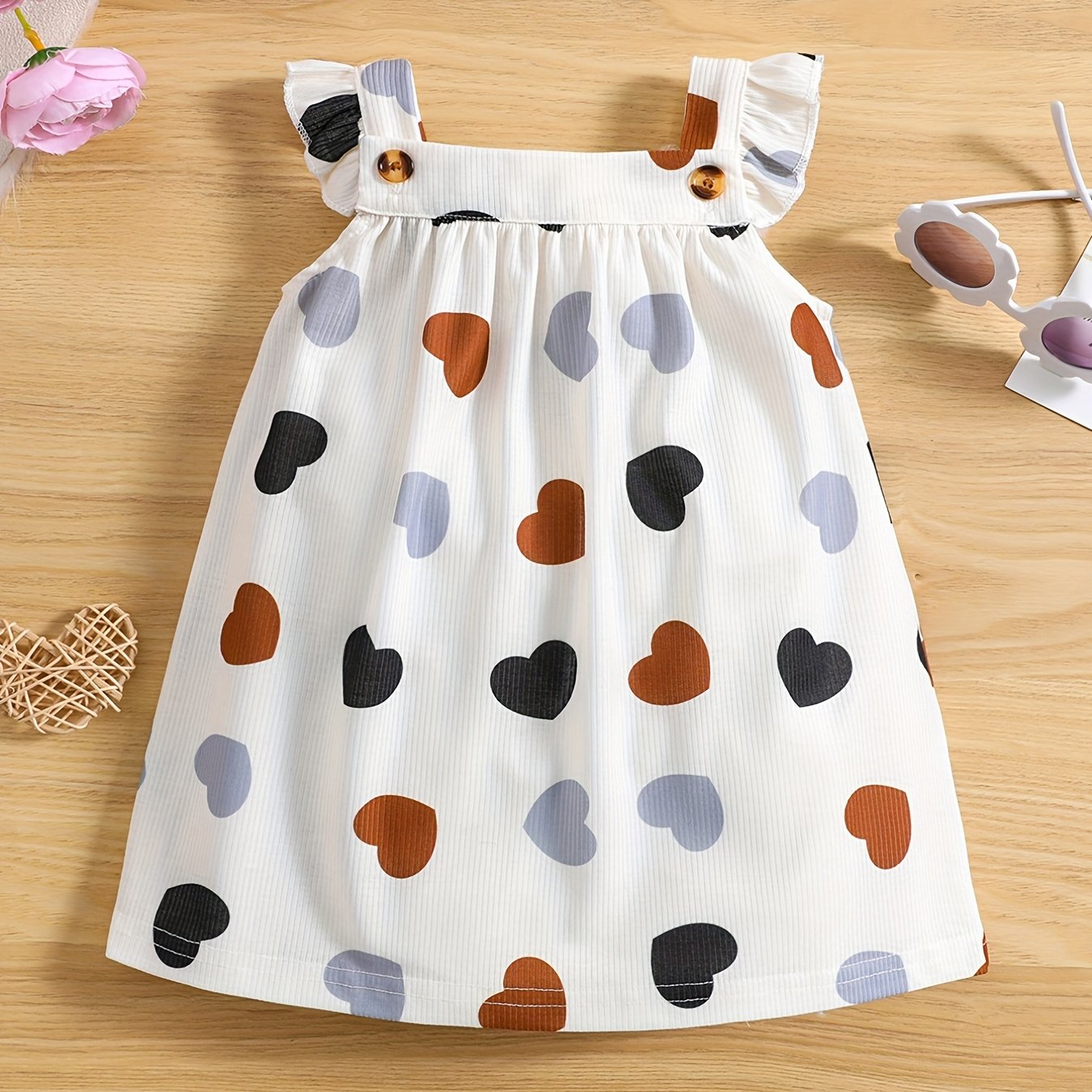 adorable toddler baby girls striped heart graphic dress puffy flying sleeves for summer fun