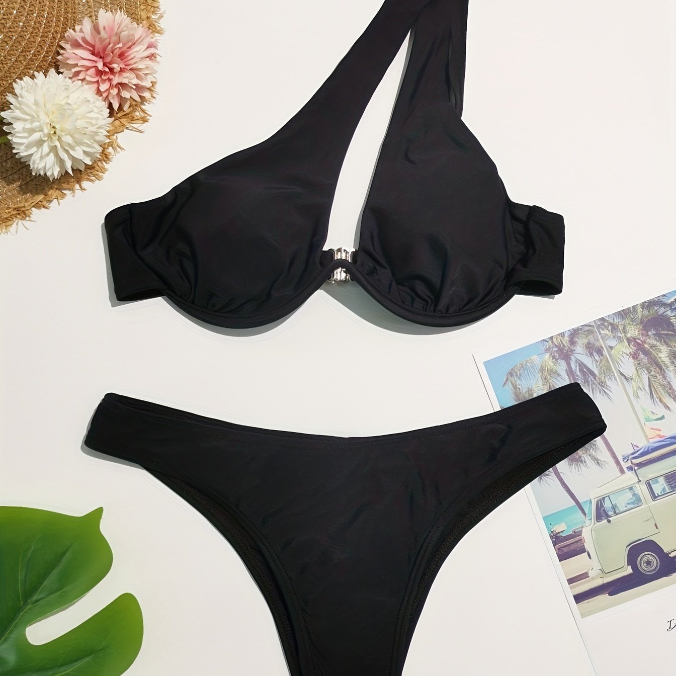 Bikini monospalla nero, costume da bagno a due pezzi con fibbia posteriore  asimmetrica, costumi da bagno e abbigliamento da donna - Temu Italy