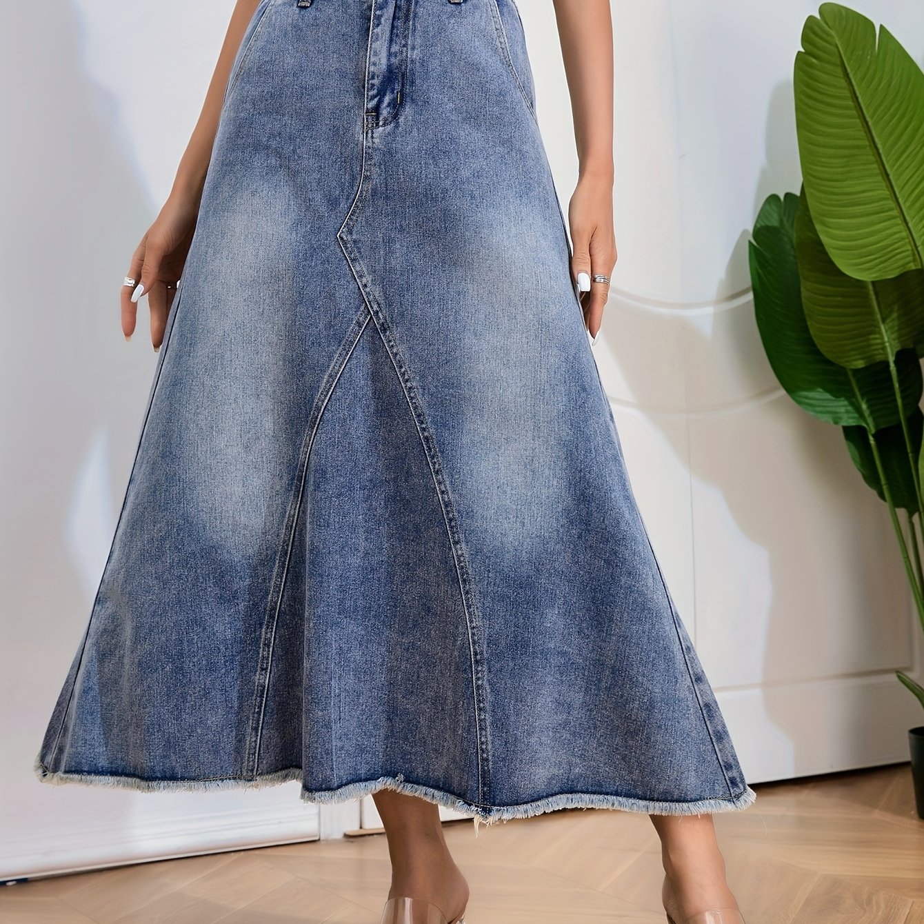 Long Denim Skirt for Women Casual A-Line Denim Maxi Skirt Stretch High  Waisted Jean Skirt with Pocket Blue Size 2 at  Women's Clothing store