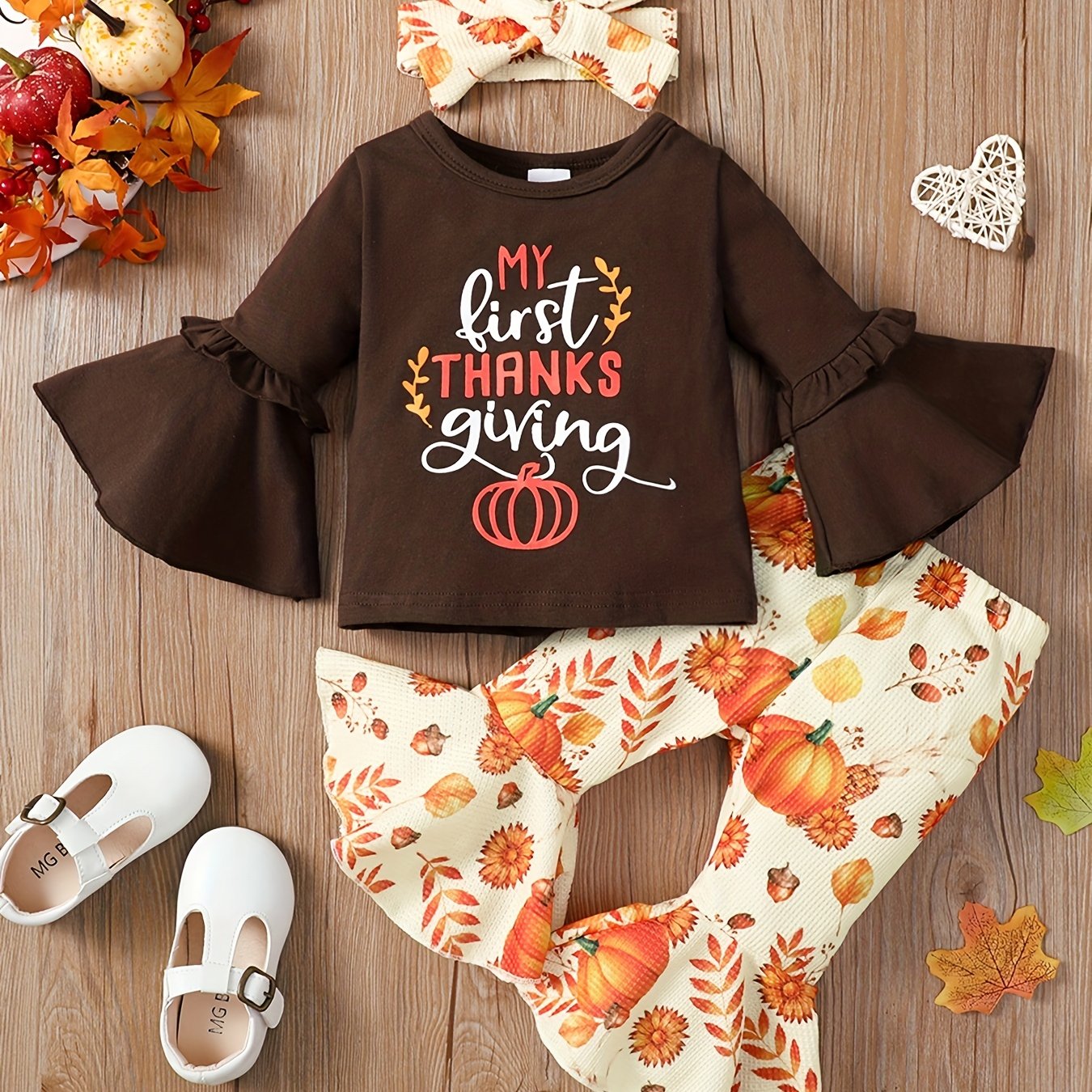 adorable thanksgiving outfit baby girls letter print top Temu United Arab Emirates