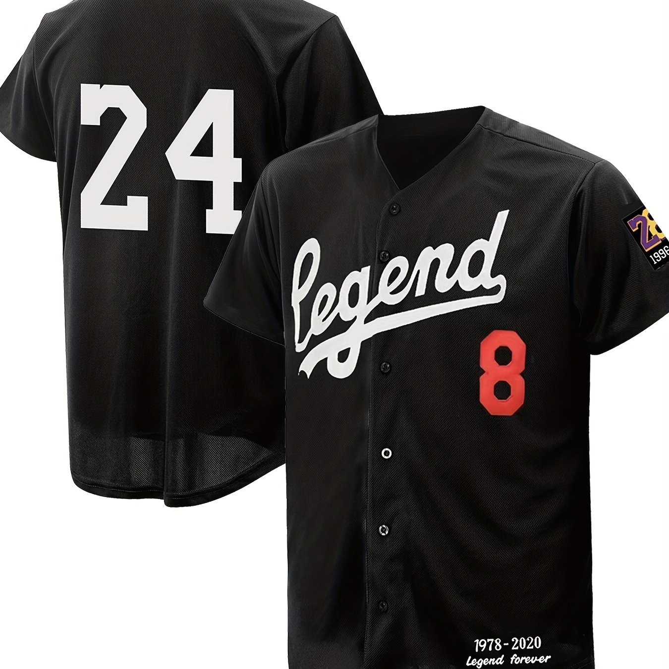 Mens 8 24 Legend Baseball Jersey Classic Design Button Up Short Sleeve  Baseball Shirt For Training Competition - Sports & Outdoors - Temu Cyprus