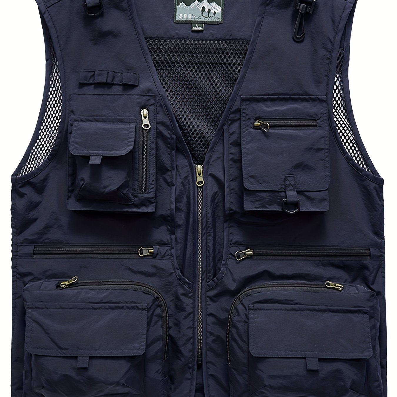 Temu Spring/Fall Non-Stretch Casual Photography, Men's V-Neck Solid Sleeveless Fishing Zipper Pockets Cargo Vest V Neck Zip Up Summer Outdoor