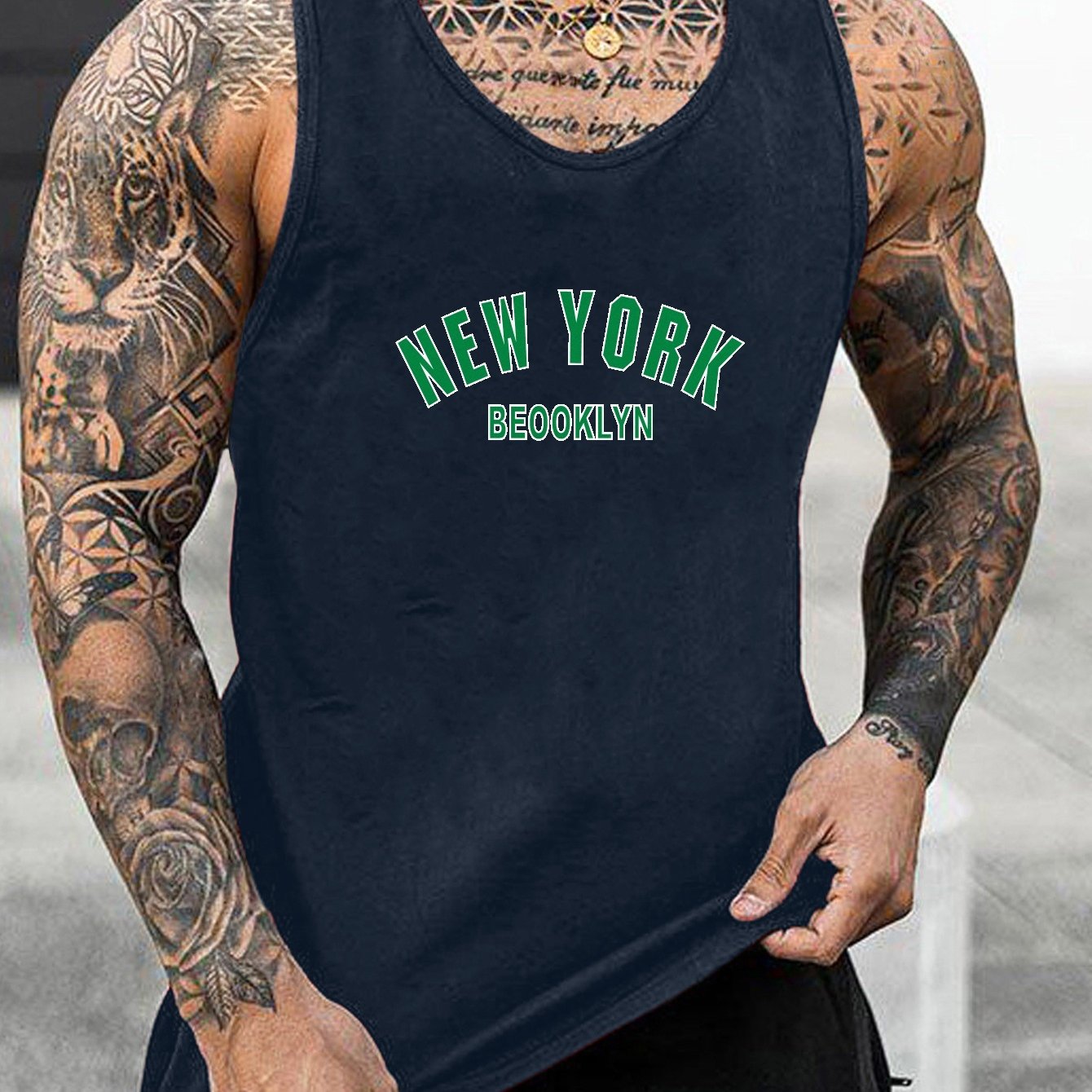 Camiseta regata masculina com estampa gráfica New York - Temu