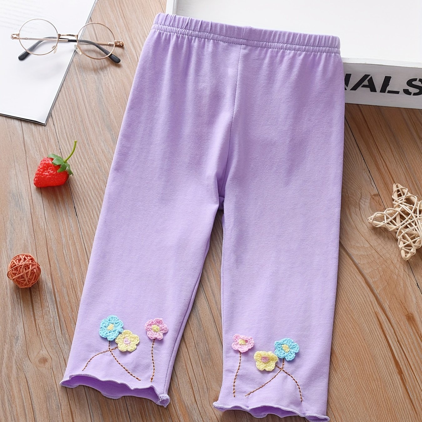 Girls Floral Embroidered Leggings Breathable Casual Pants - Temu