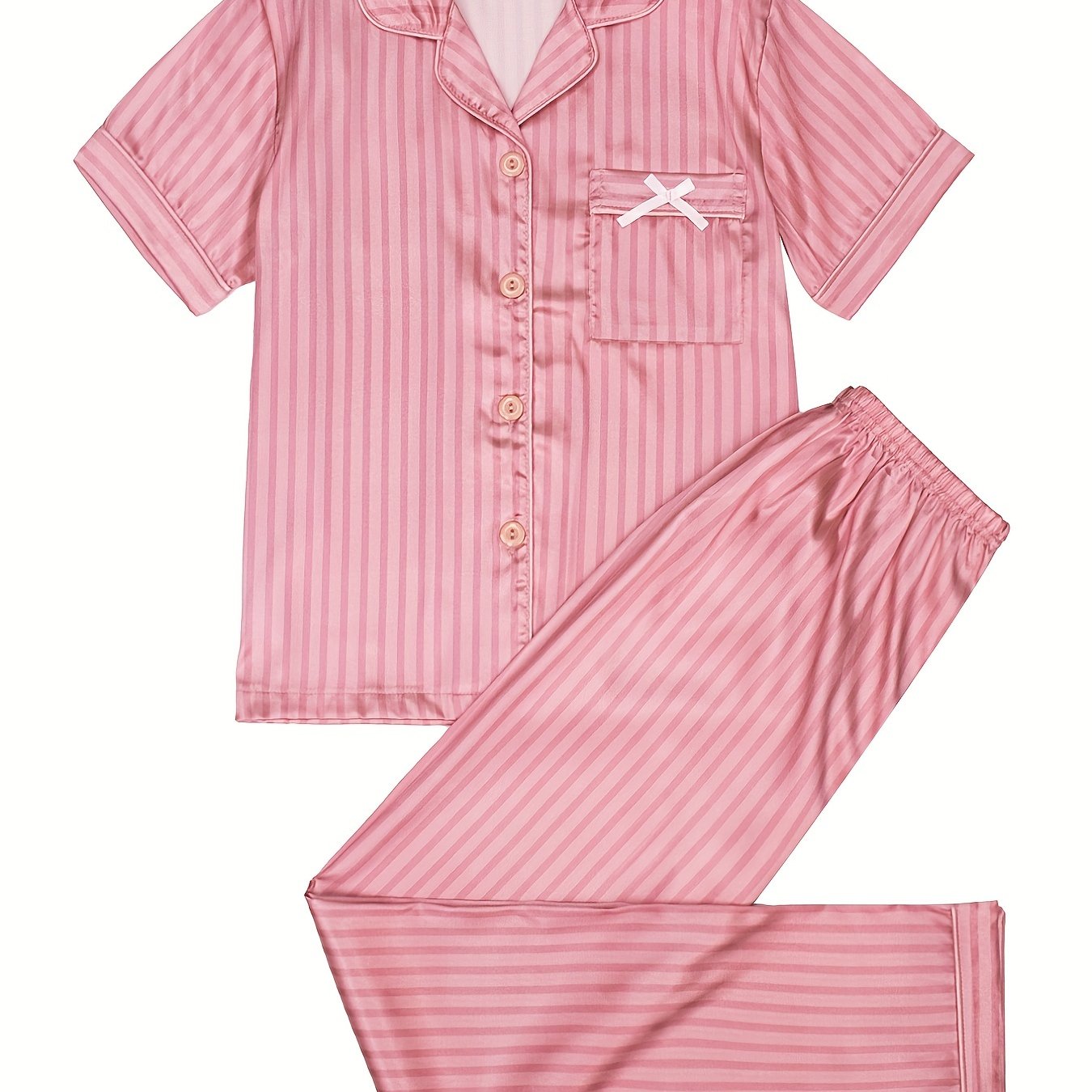 Girls Comfortable Pajamas Outfit Vertical Stripes Graphic - Temu