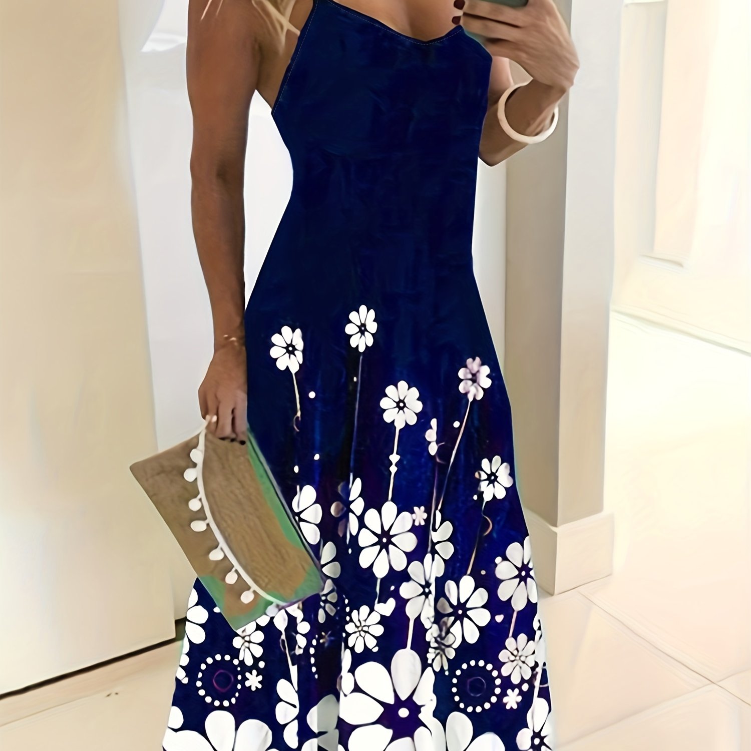 floral print spaghetti dress casual sleeveless summer maxi dress womens clothing