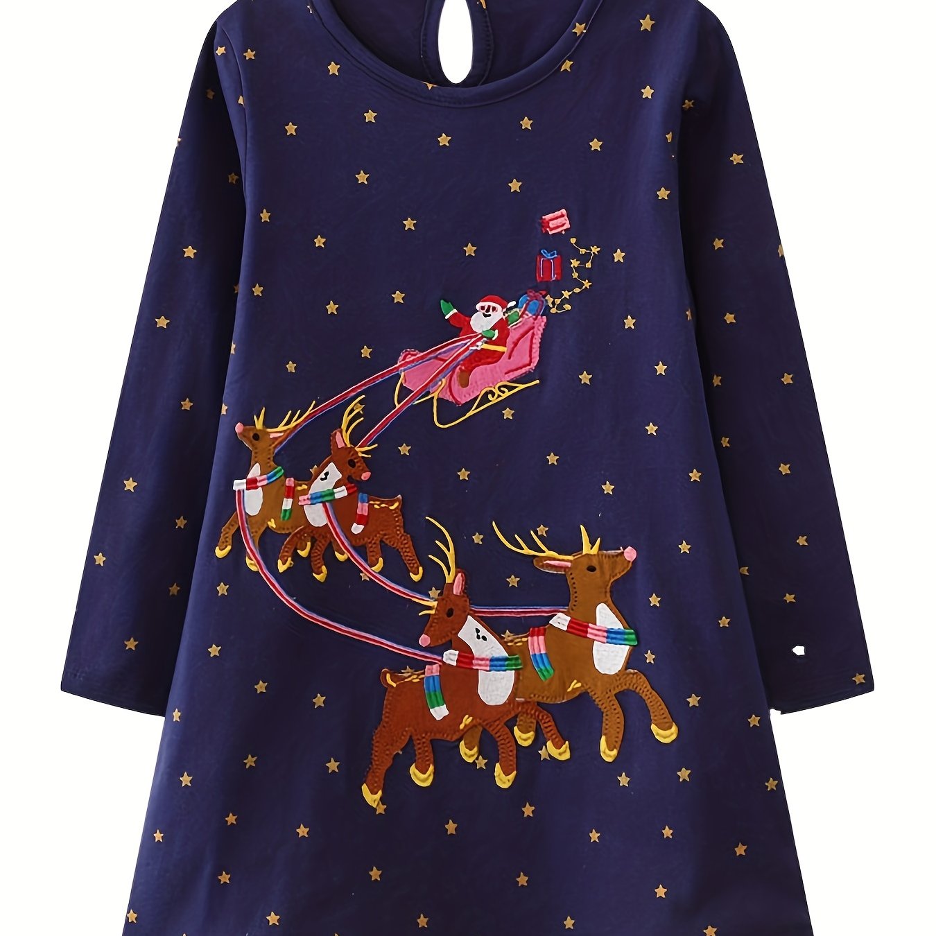 Image of ' Long-sleeve Autumn And Winter Dress With A Christmas Reindeer Design, Featuring A Comfortable Fabric And Cartoon Animal Patterns, Suitable 2-7