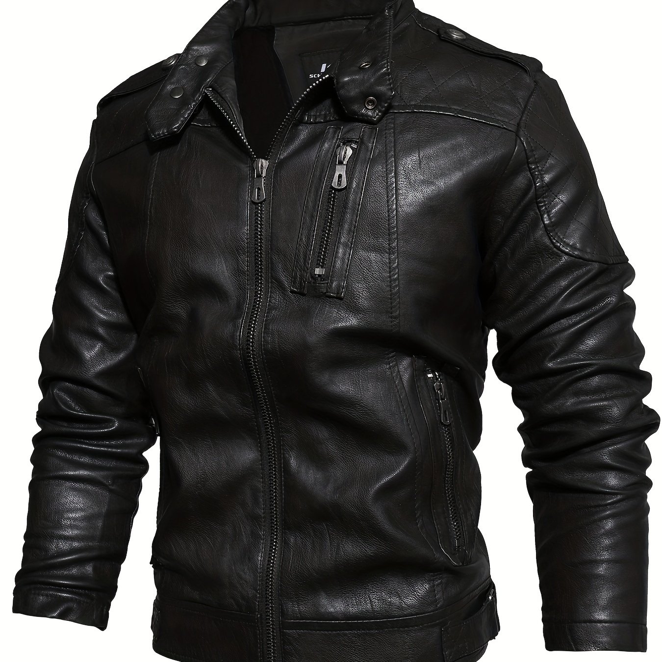 Men's Vintage Pu Leather Motorbike Jacket With Muti Pockets Stand ...