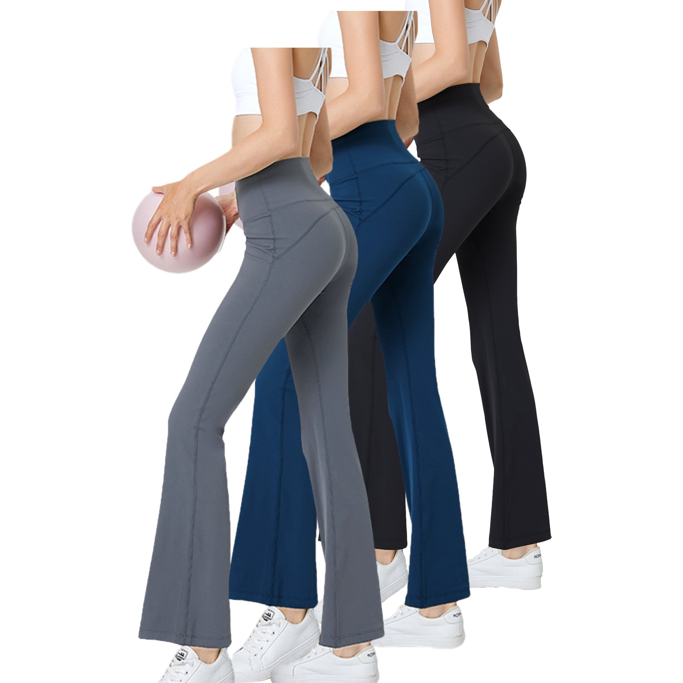 High Waist Yoga Flare Pants Tummy Control Pockets Women's - Temu
