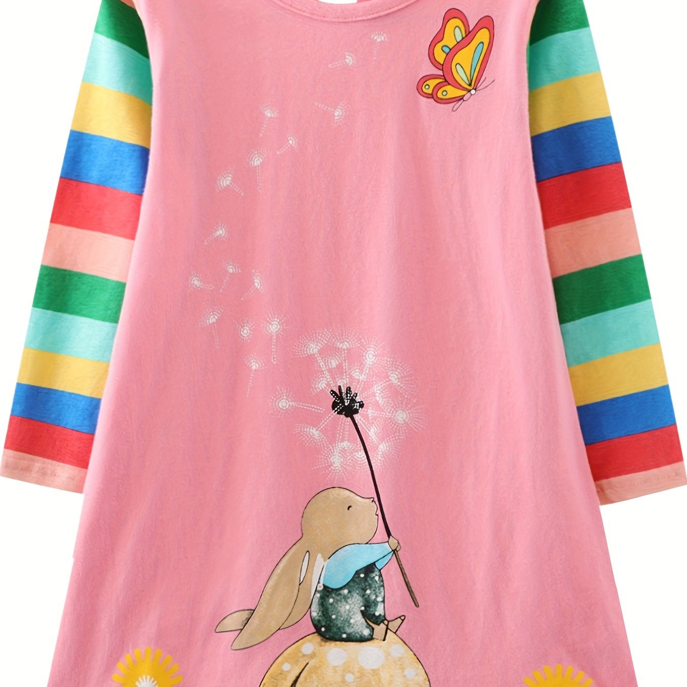 Image of Girls' Long Sleeve Casual Dress With Cute Pattern, Round Neck A-line Skirt, Comfortable For Sports, Autumn And Winter, Adorable Toddler Long Sleeve Dress
