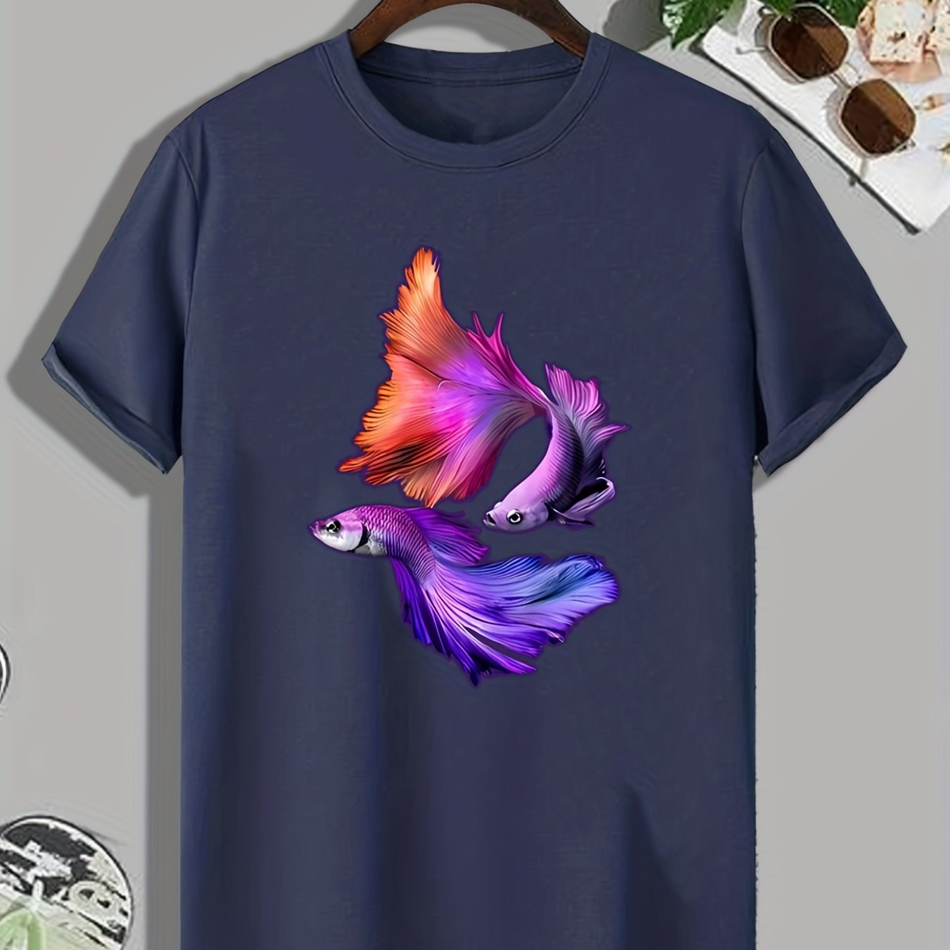 Trendy Fish Pattern Print Men's Comfy Chic T shirt Graphic - Temu Canada