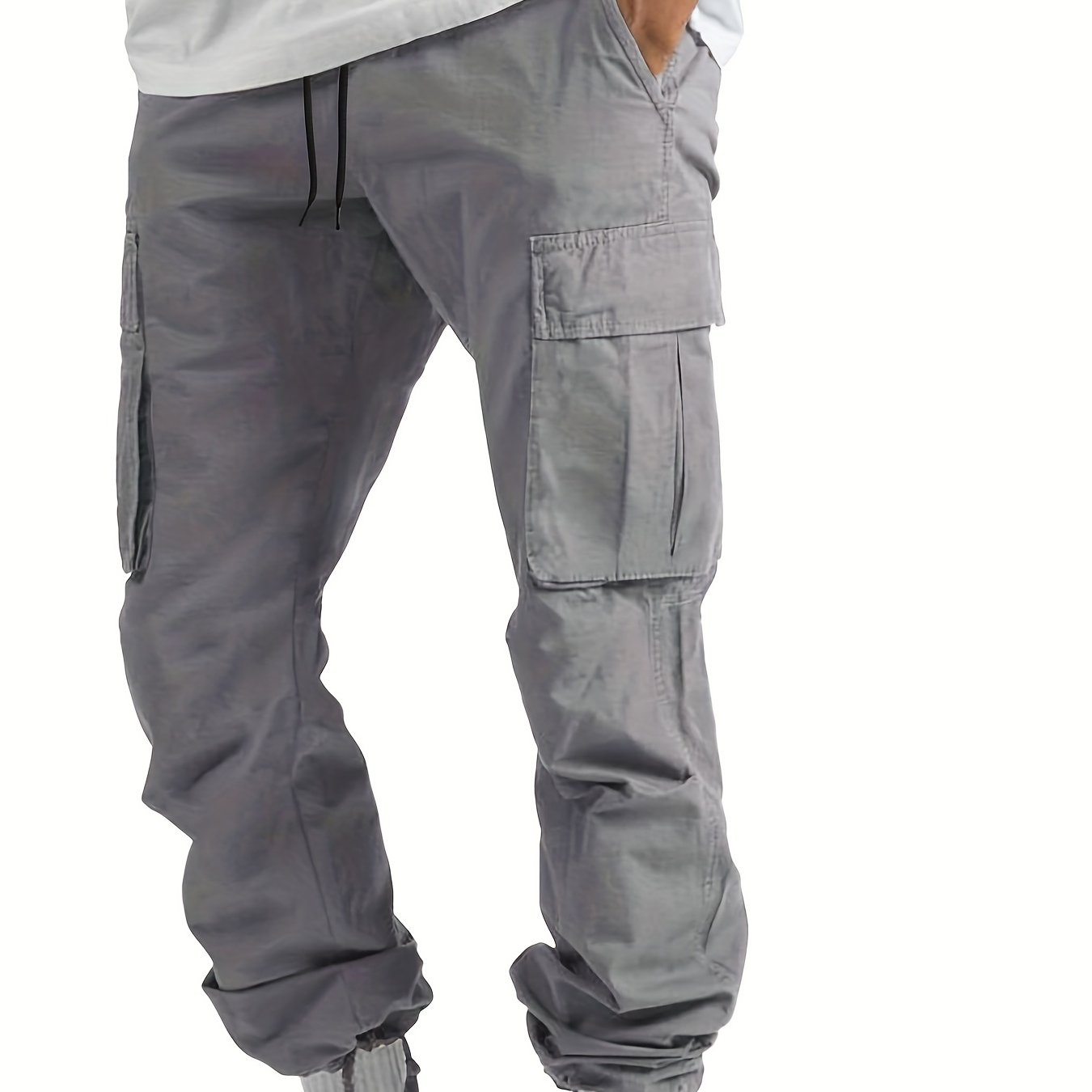 Color Block Multi Pocket Cargo Pants Men's Casual Drawstring