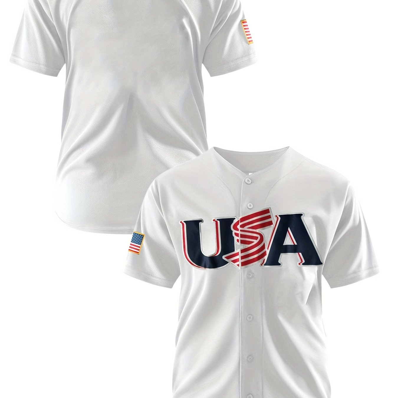 Men's USA Print Baseball Jersey, Button Up Slightly Stretch Short Sleeve Uniform Baseball Shirt for Training Competition,Temu