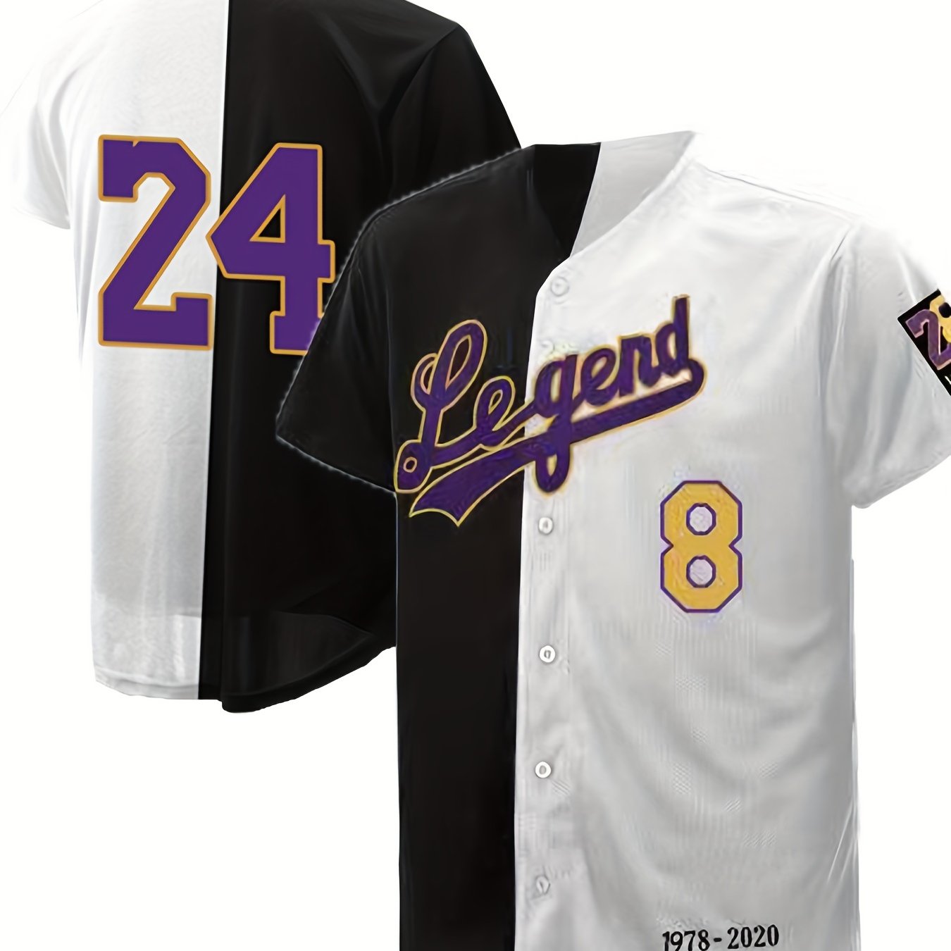 Men's 8 Retro Legend Baseball Jersey - 24 Embroidery, Black & Purple Button  Up Short Sleeve Sports Uniform For Training & Competition - Temu