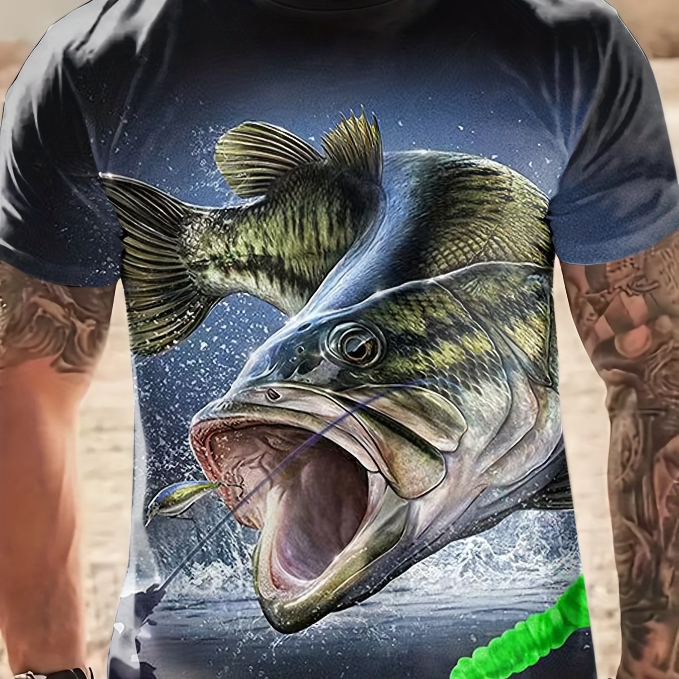 Men's Fishing Graphic T-shirt, 3D Digital Print, Active Slightly Stretch Short Sleeve Novel Tee, Men's Clothing For Summer Outdoor