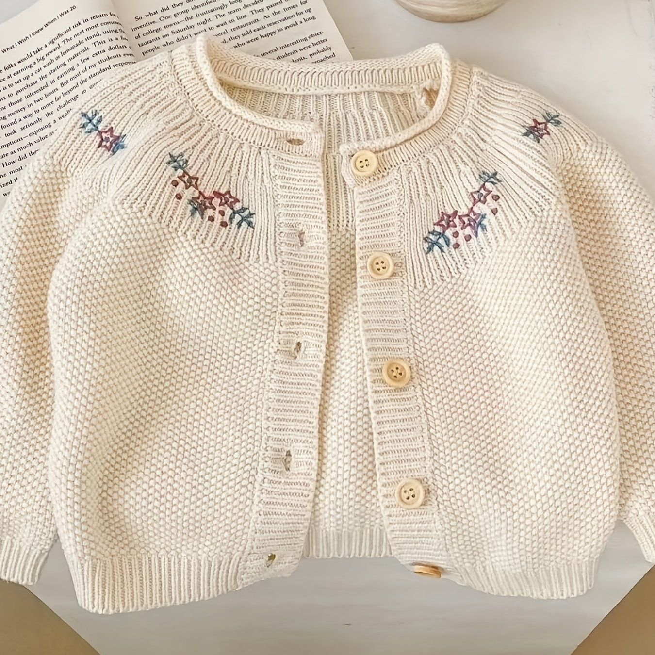 TEMU Infant Baby Girl's All-match Simple Embroidered Long-sleeved Knitted Cardigan Coat