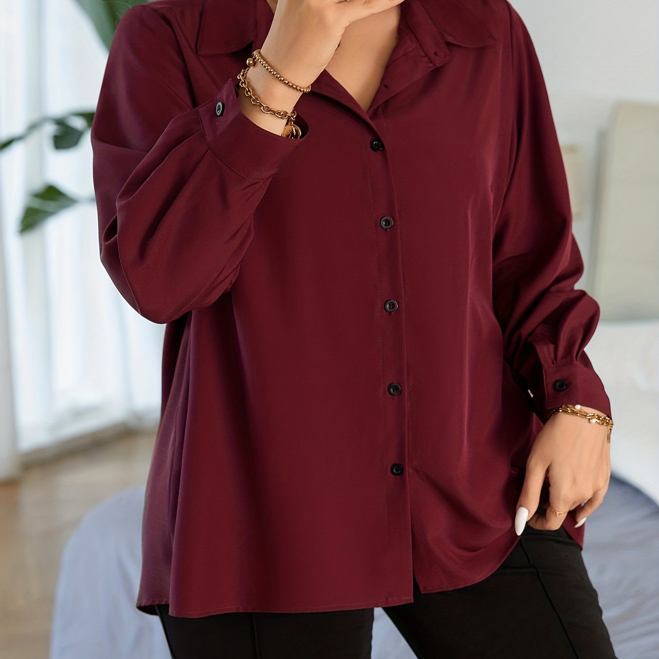 2x-plus Size Women's 3/4 Sleeve Blouse Button Down Leaf -  in 2023