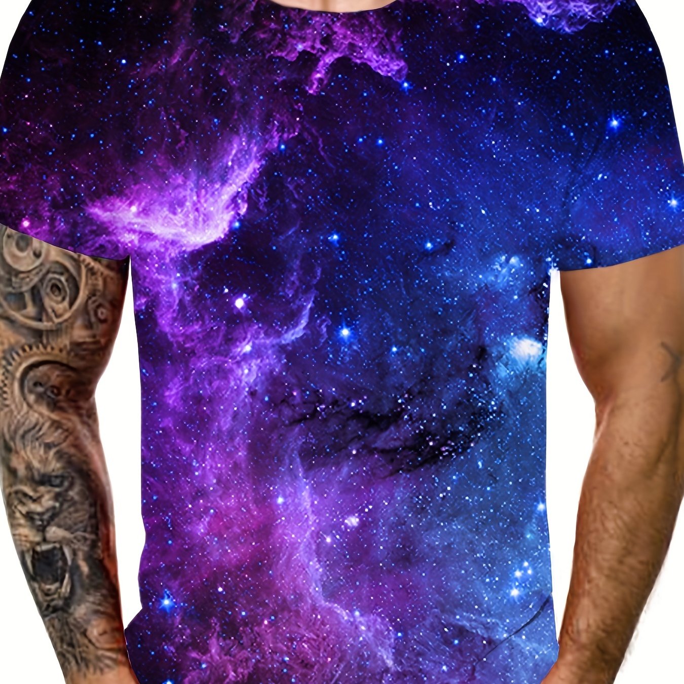 TEMU Galaxy 3d Digital Pattern Print Graphic Men's T-shirts, Causal Tees, Short Sleeves Comfortable Pullover Tops, Men's Summer Clothing